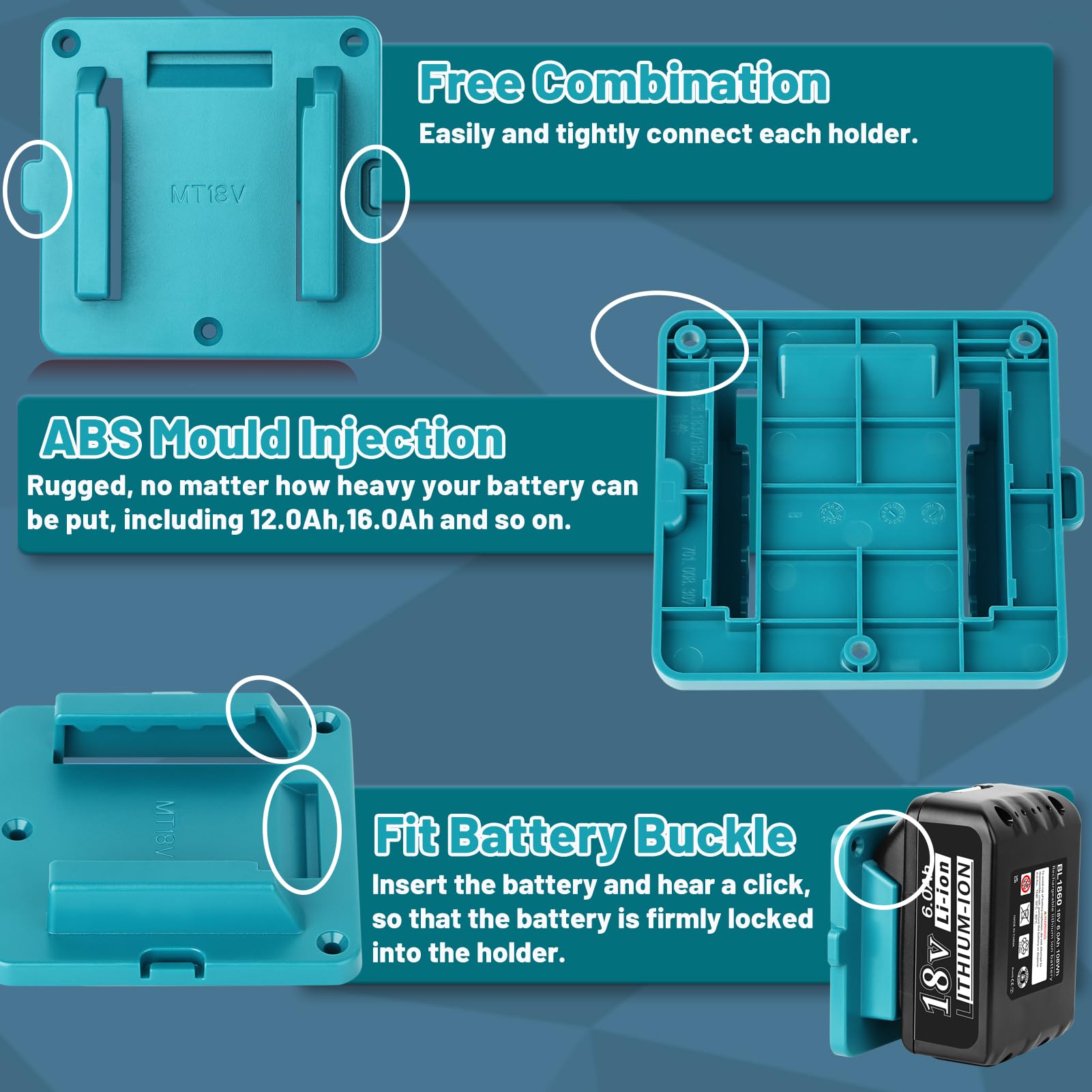 TenHutt 5Packs Battery Holders for Makita 18V Battery for Makita Battery Holder Wall Mount Fit with BL1860 BL1850 BL1840 BL1830(5 Pack)