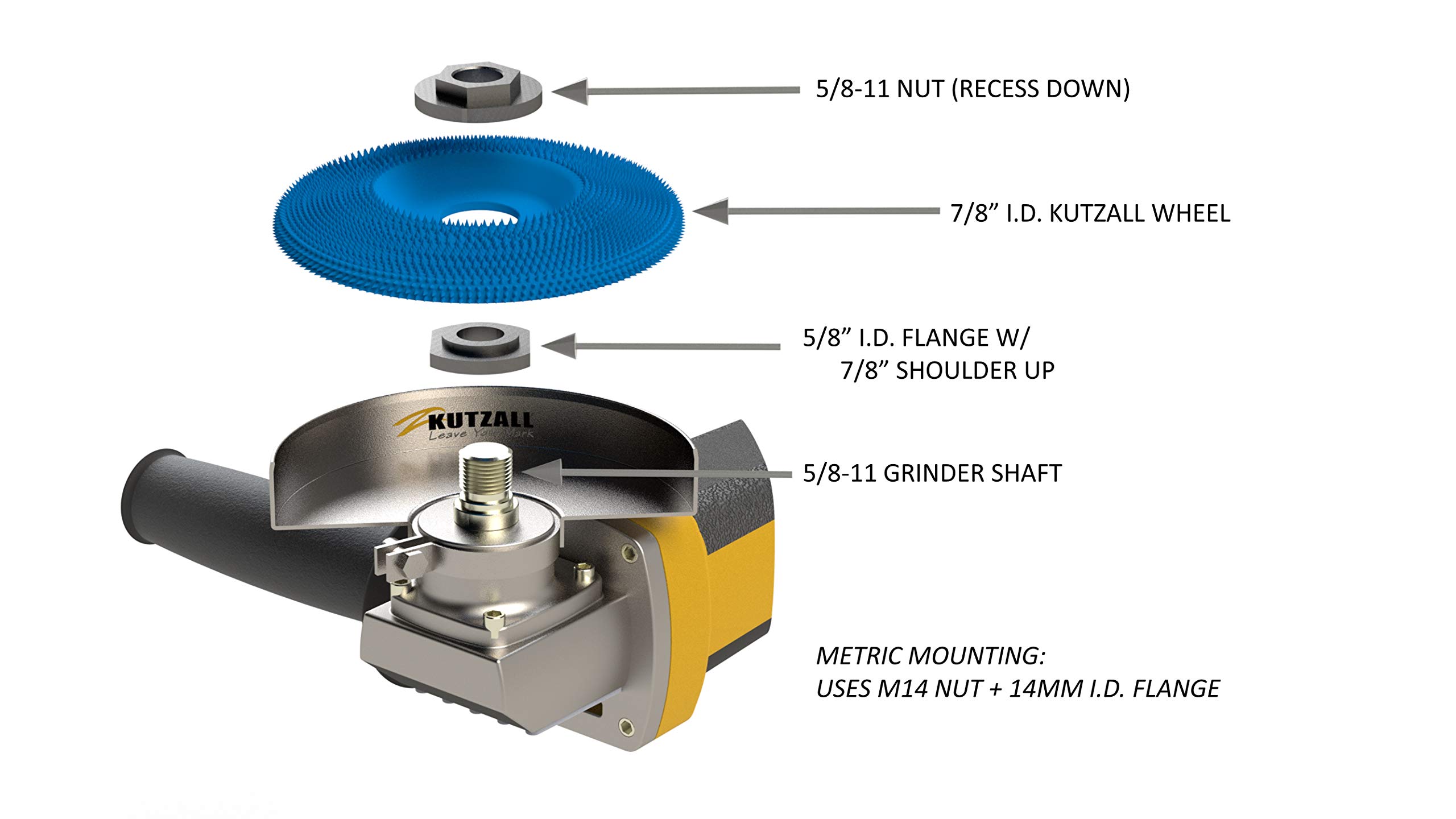 Kutzall Extreme Shaping Dish - Medium, 4-1⁄2" (114.3mm) Dia. X 7⁄8" (22.2mm) Bore - Woodworking Angle Grinder Attachment for DeWalt, Bosch, Milwaukee, Makita. Abrasive Tungsten Carbide, DW412X70