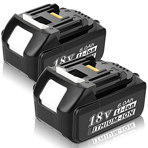 Jialitt BL1860 6.0Ah Replacement Lithium-ion Battery for Makita 18V Battery BL1850B BL1850 BL1830 BL1840 BL1860 LXT Cordless Power Tools W/LED Indicator (2 Pack)