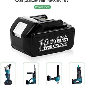 Jialitt BL1860 6.0Ah Replacement Lithium-ion Battery for Makita 18V Battery BL1850B BL1850 BL1830 BL1840 BL1860 LXT Cordless Power Tools W/LED Indicator (2 Pack)