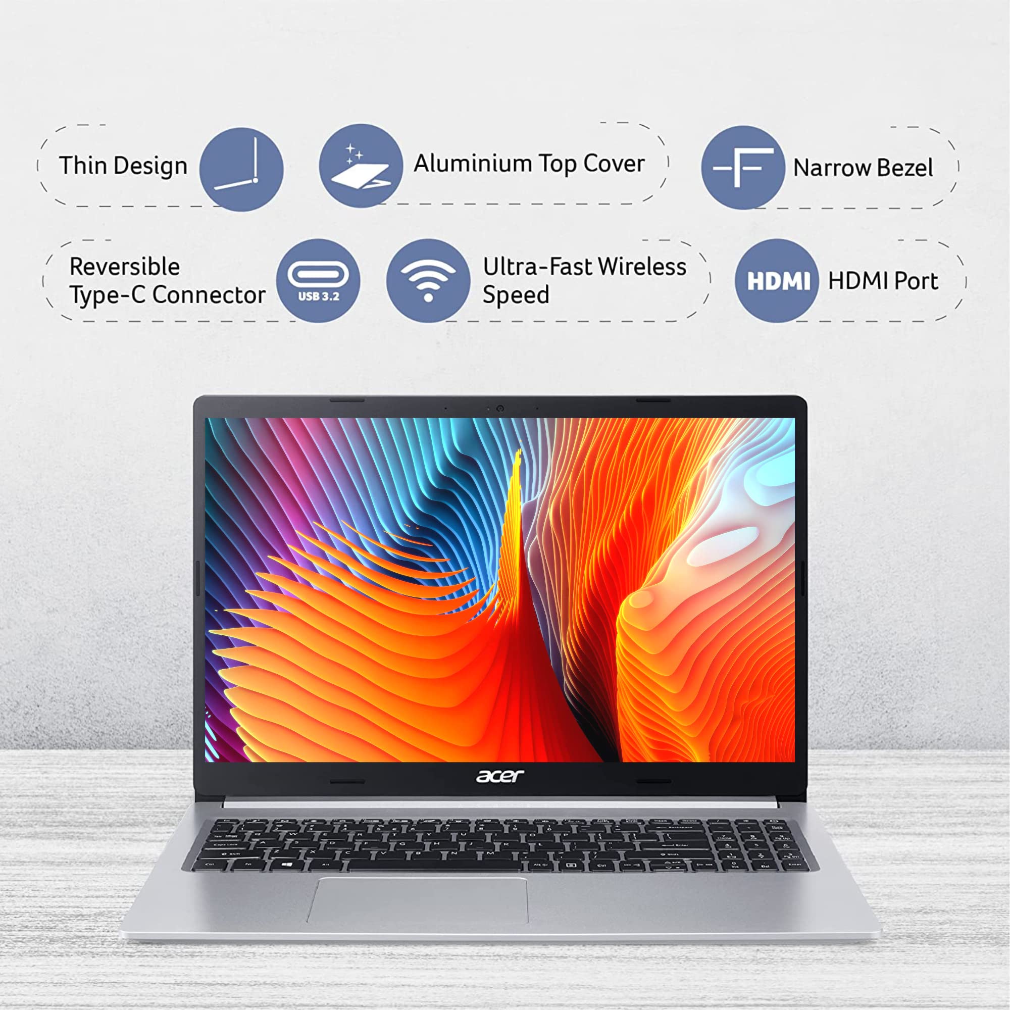 acer 2023 Newest Aspire 5 Slim Essential Laptop, 15.6" Full HD IPS Display, 8GB RAM, 256GB SSD, Intel Dual-Core i3 Processor Up to 4.1 GHz, HDMI, Windows 11 S