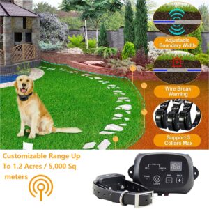 Electric Dog Fence,Aboveground Underground Pet Containment System,Covers up to 3/4 Acre,with Waterproof/Rechargeable Training Collar,Shock/Tone Correction,for 123 Dogs(650 Feet Wire),for3dogs