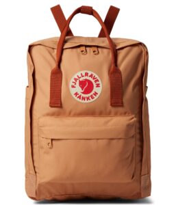 fjällräven kånken backpack for men, and women - lightweight rugged vinylon fabric, dual top handles with snap closure, and classy look peach sand/terracotta brown one size one size