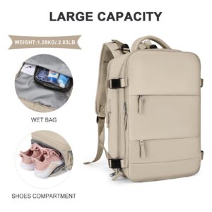 coowoz Large Travel Backpack For Women Men,Carry On Backpack Flight Approved,Hiking Backpack Waterproof Outdoor Rucksack Casual Daypack Fit 15.6 Inch Laptop Shoes Compartment (Khaki-L)