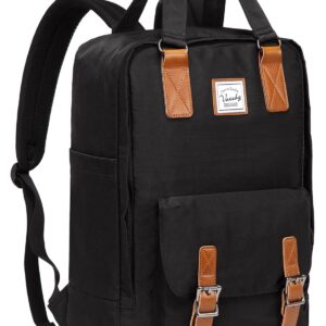 VASCHY School Backpack for Men and Women, Unisex Vintage Water Resistant Casual Daypack Rucksack Bookbag for College Fits 15inch Laptop Black