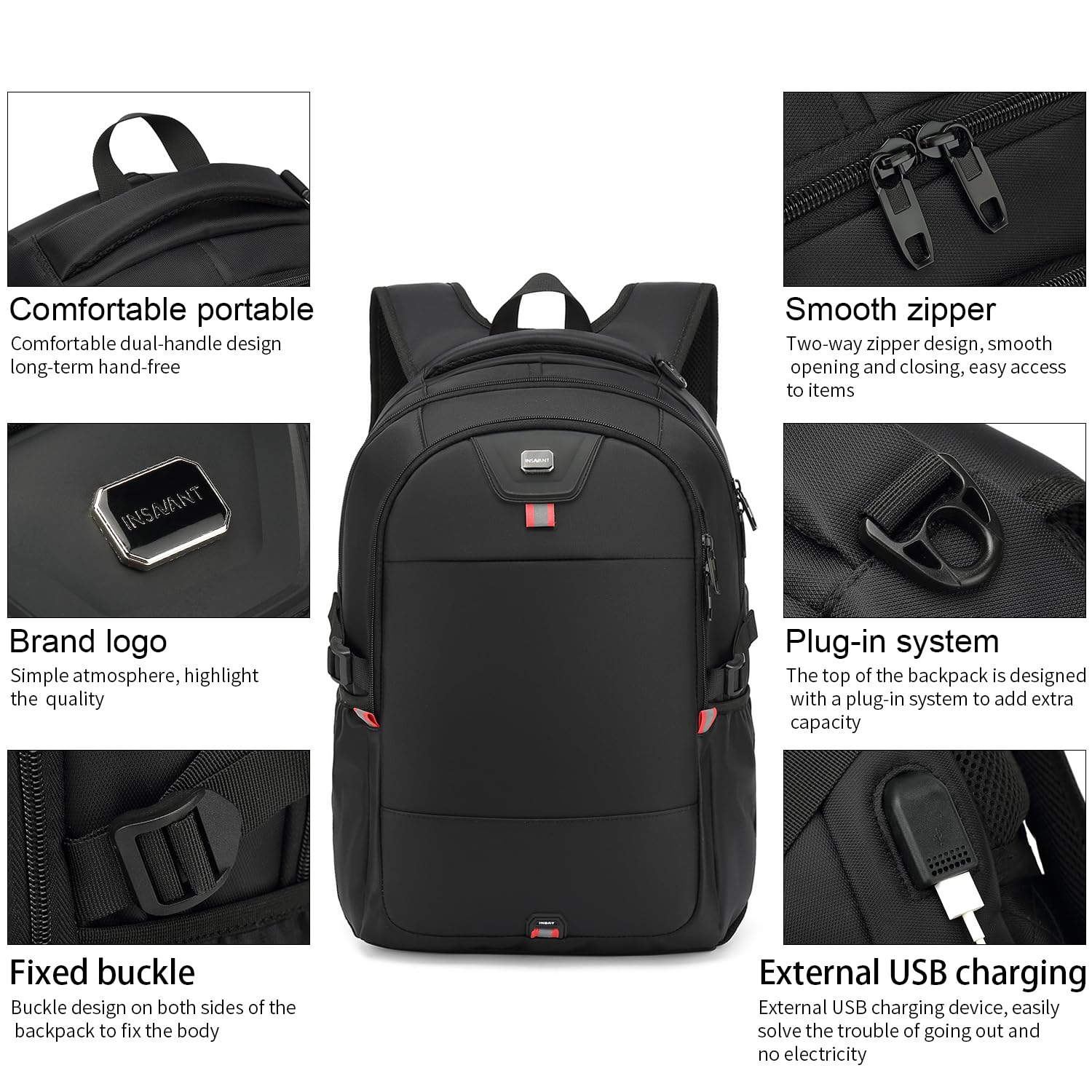 INSAVANT Laptop Backpack 17.3 Inch TSA Friendly Travel Backpacks Extra Large Durable College Travel Daypack Anti Theft with USB Charging Port Best Gift for Men Women(17.3 Inch, Black)