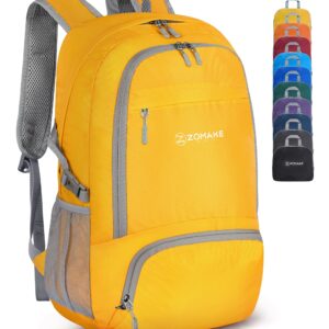 ZOMAKE Lightweight Packable Backpack 30L - Foldable Hiking Backpacks Water Resistant Compact Folding Daypack for Travel(Yellow)