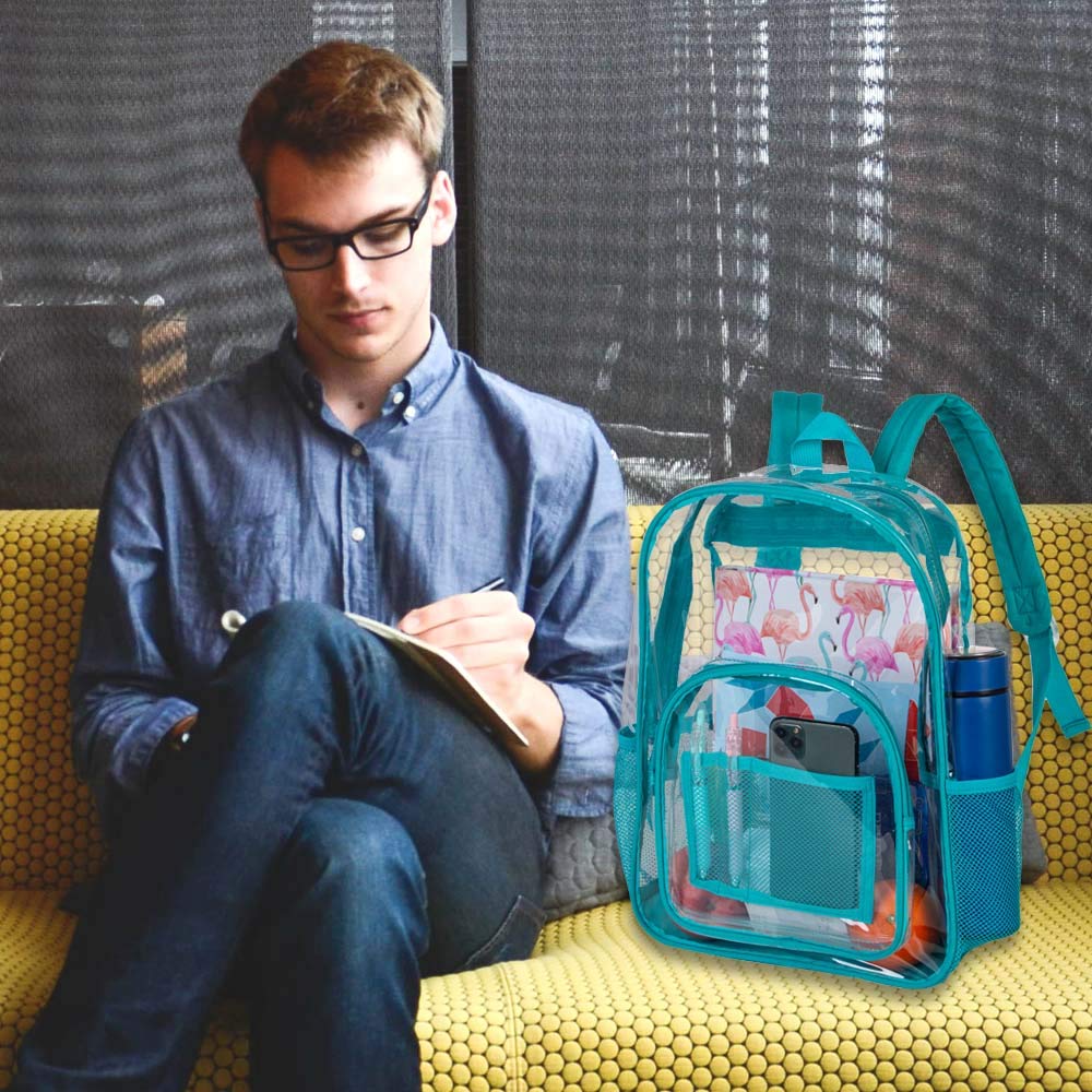 Clear Backpack, Transparent Bookbag Heavy Duty See Through Backpacks for Men - Oil Blue