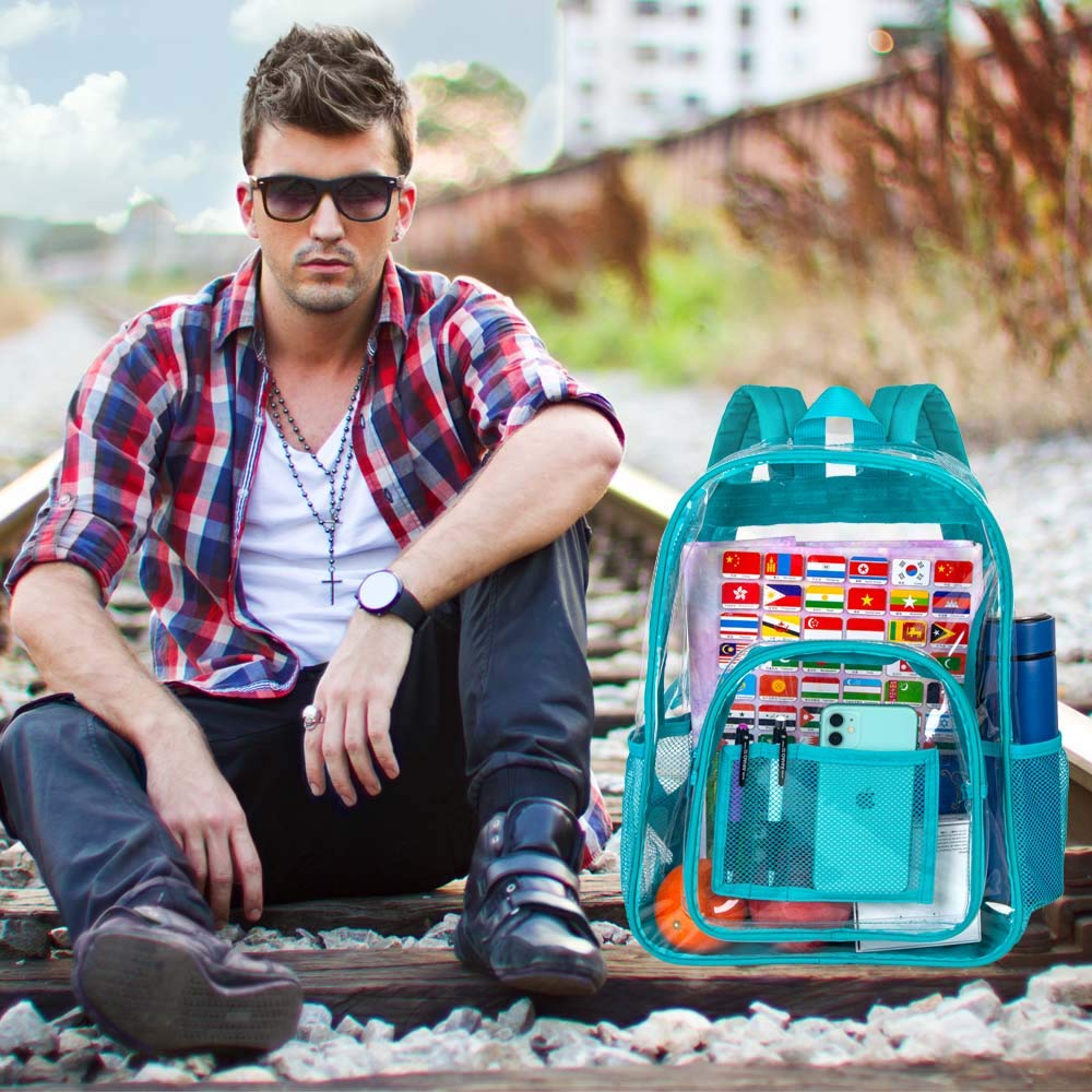 Clear Backpack, Transparent Bookbag Heavy Duty See Through Backpacks for Men - Oil Blue