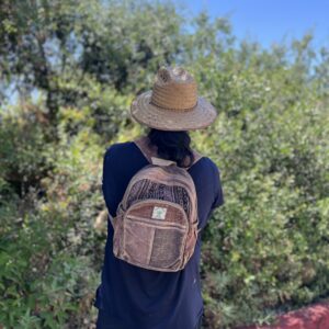 Small brown stone washed hemp backpack, hippie backpack