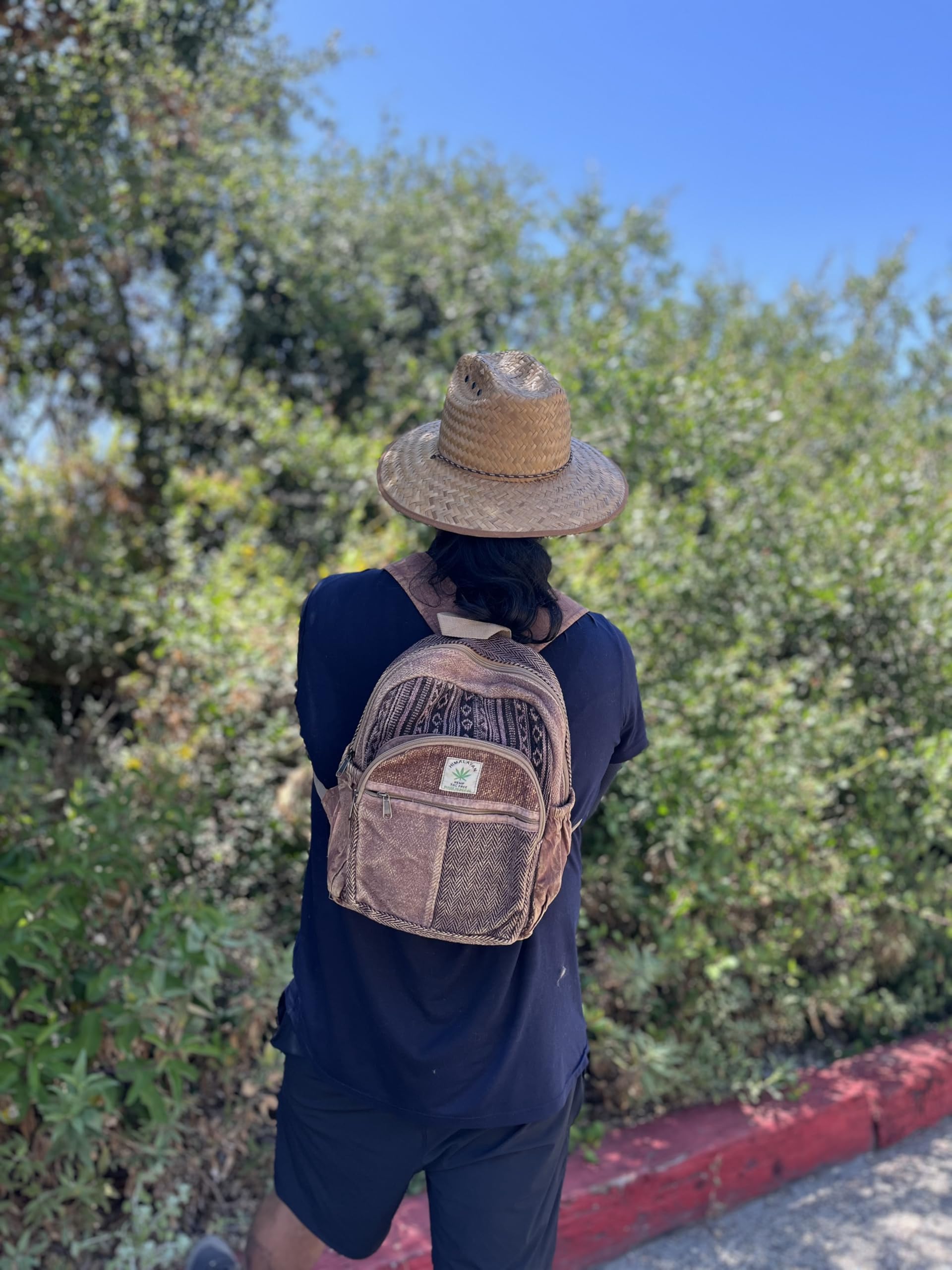 Small brown stone washed hemp backpack, hippie backpack