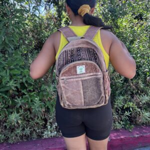 Small brown stone washed hemp backpack, hippie backpack