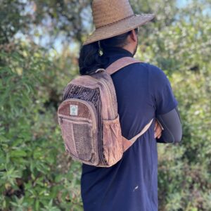 Small brown stone washed hemp backpack, hippie backpack