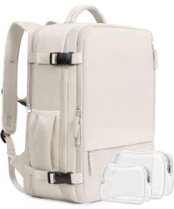 travel backpack, large carry on backpack, personal item travel bag, airline approved 17.3 inch laptop backpack,college weekender business hiking bag, beige
