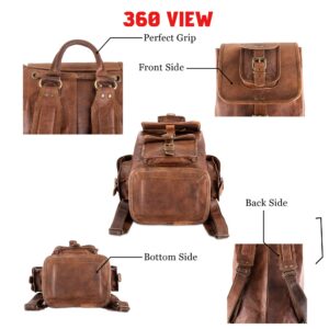 PLW 24" Inch Leather Backpack for Men | Handmade Vintage Brown Leather Laptop Backpack | Adjustable Leather Rucksack Knapsack Camping Travel Bag for Women