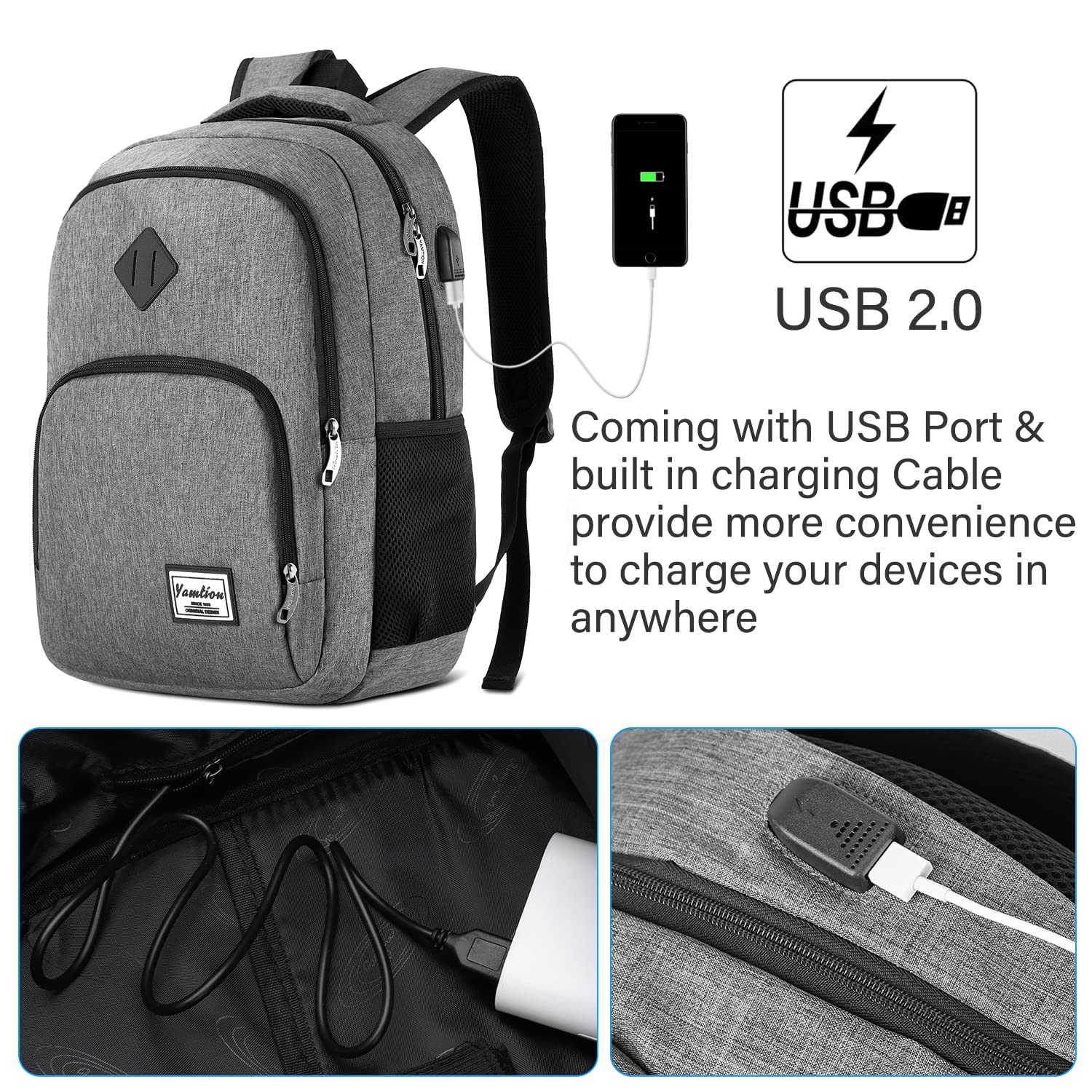 YAMTION 17.3 Inch Travel Backpack for Men and Women,School Bookbag for Teenager,Business Laptop Bookbag with USB Charging port for Business Work College Travel Trip