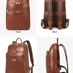 BOSTANTEN Men Leather Backpack, Vegetable Tanned Full Grain Leather 15.6 Inch Computer Backpack Business Work Daypack Vintage Travel Bags Redbrown