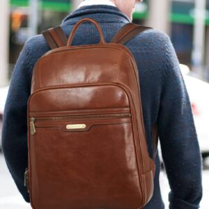 BOSTANTEN Men Leather Backpack, Vegetable Tanned Full Grain Leather 15.6 Inch Computer Backpack Business Work Daypack Vintage Travel Bags Redbrown