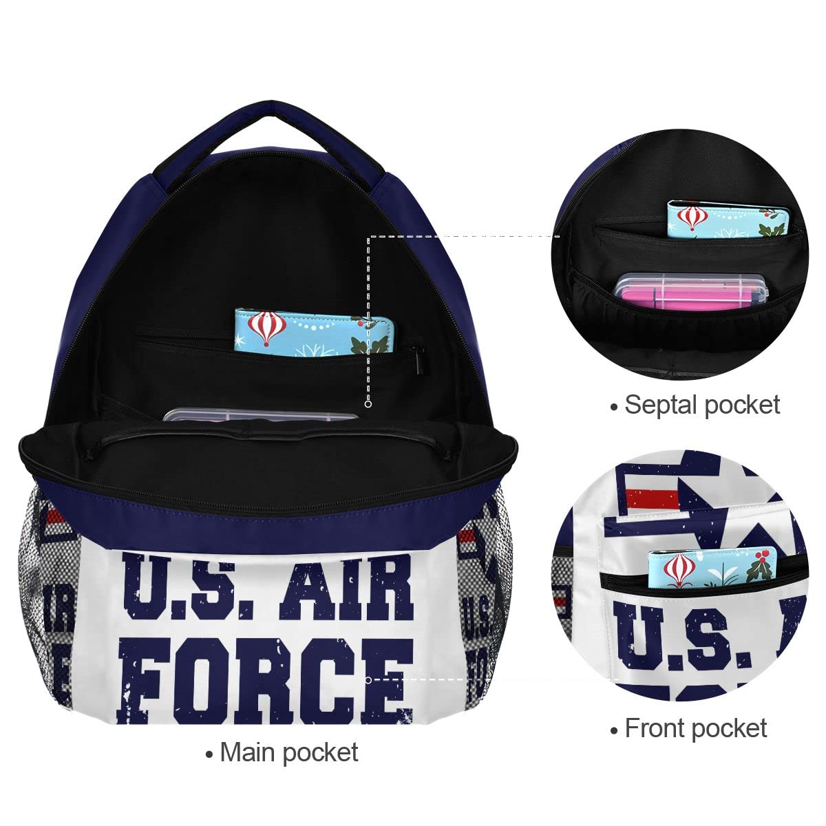 Fisyme USA Air Force Backpack Laptop Bag Daypack Travel Hiking School Backpacks for Men Women Kids Girls Boys