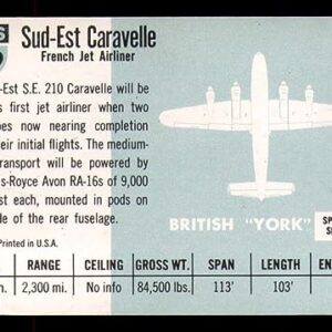 NonSport 1956 Jets #99 Sud-Est Caravelle French jet airliner VG Very Good