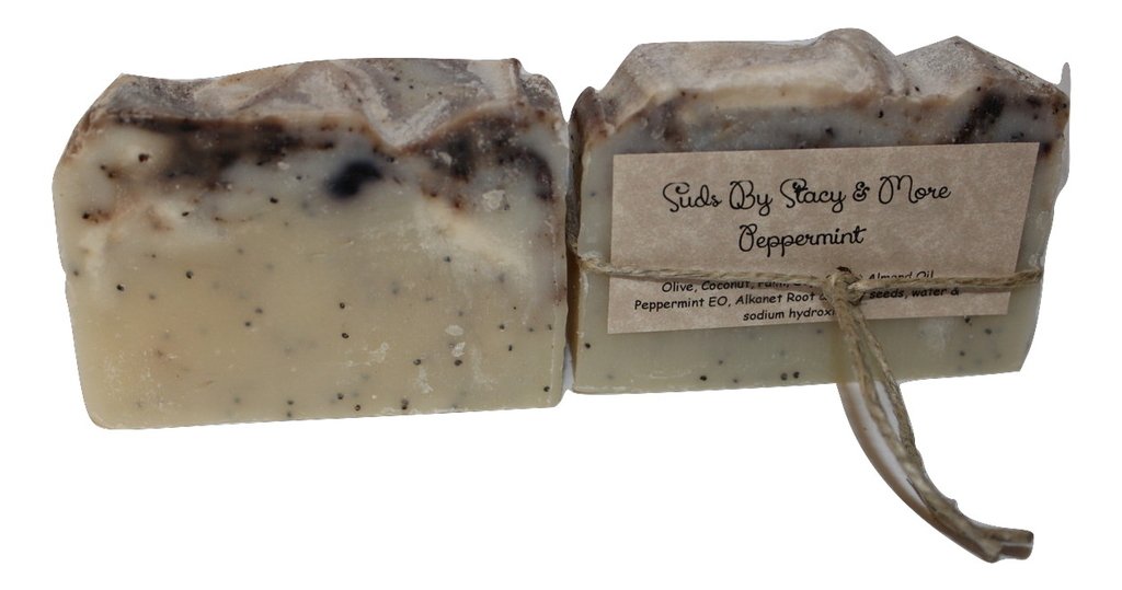 Suds By Stacy and More Peppermint Homemade Soap Bars (Two - 4 oz bars) cold processed with essential oils