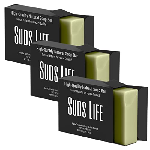 Suds Life Aloe Butter Natural Soap for Men & Women - Moisturizing and Nourishing Hand Body Face Soap, Organic, 3-Pack 12.6 oz