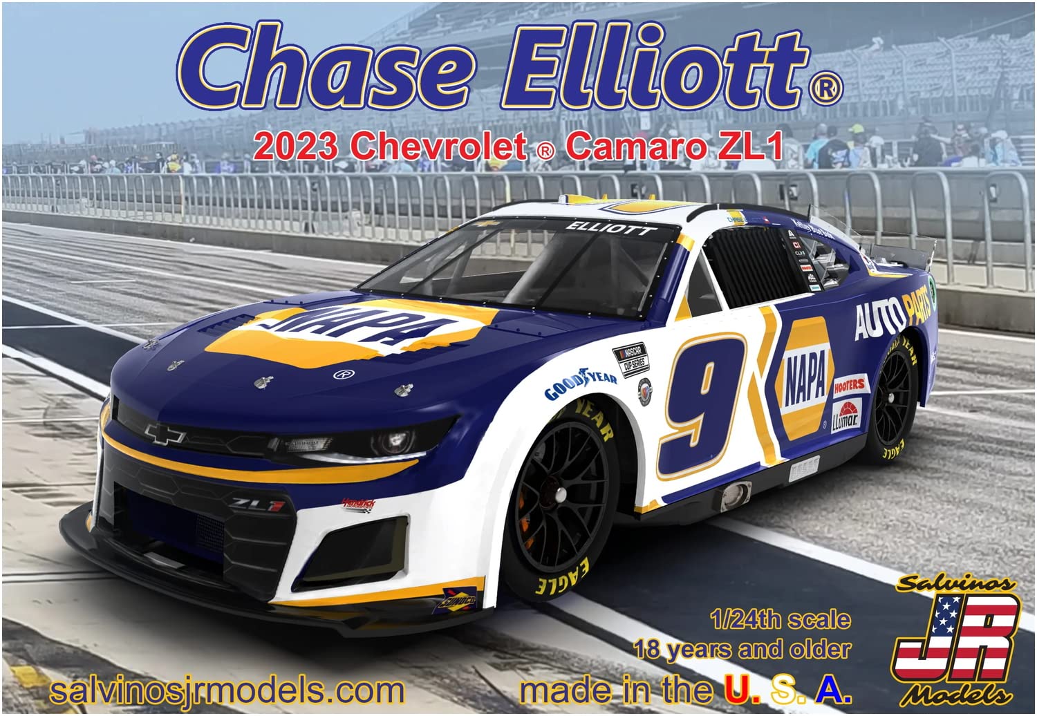 Salvinos J R Model 1/24 NASCAR 2023 Camaro ZL1 Hendrix Motor Sport Chase Elliot NAPA Color Plastic Model SJMHMC2023CEP