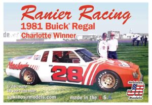 salvinos j r model 1/24 nascar 1981 charlotte winner car buick regal bobby allison 28 rainier racing plastic model sjmrrb1981c