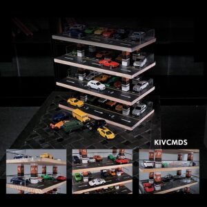 kivcmds 1/64 Scale 4-Tiers Diecast Model Car Display Case for Lego Vehicles Hot Wheels Nascar Diorama Scene Parking Lot