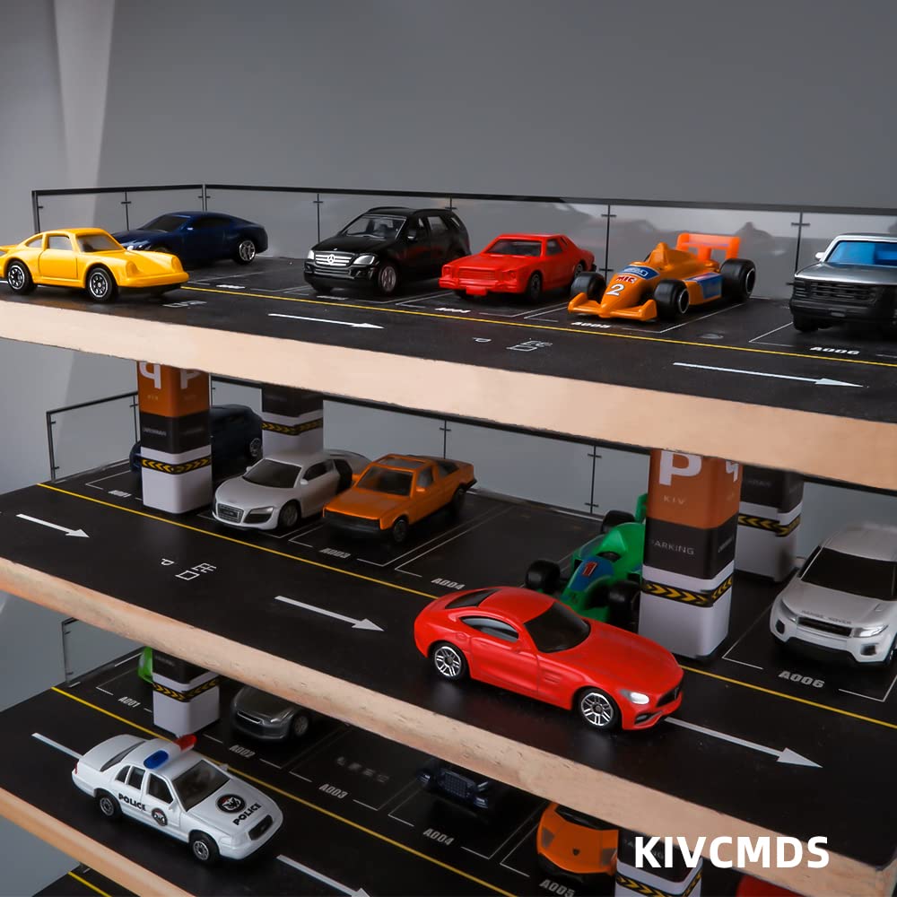 kivcmds 1/64 Scale 4-Tiers Diecast Model Car Display Case for Lego Vehicles Hot Wheels Nascar Diorama Scene Parking Lot