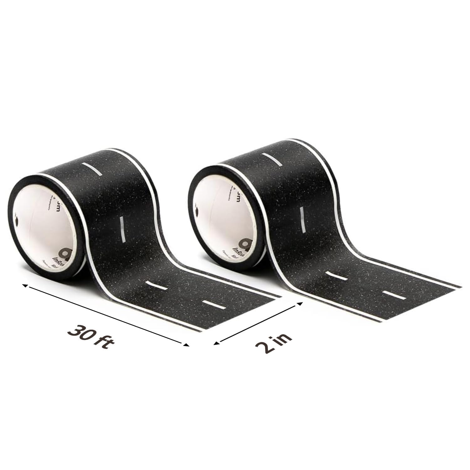 PlayTape Road Tape and Curves for Toy Cars - 1 Roll of 30 ft. x 4 in. Black Road + 1 Roll of 12 Curves