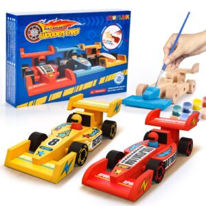 atoylink diy wooden cars crafts for kids easy assemble & paint your own race cars 3 pack model car kits woodworking arts and crafts for boys girls gifts