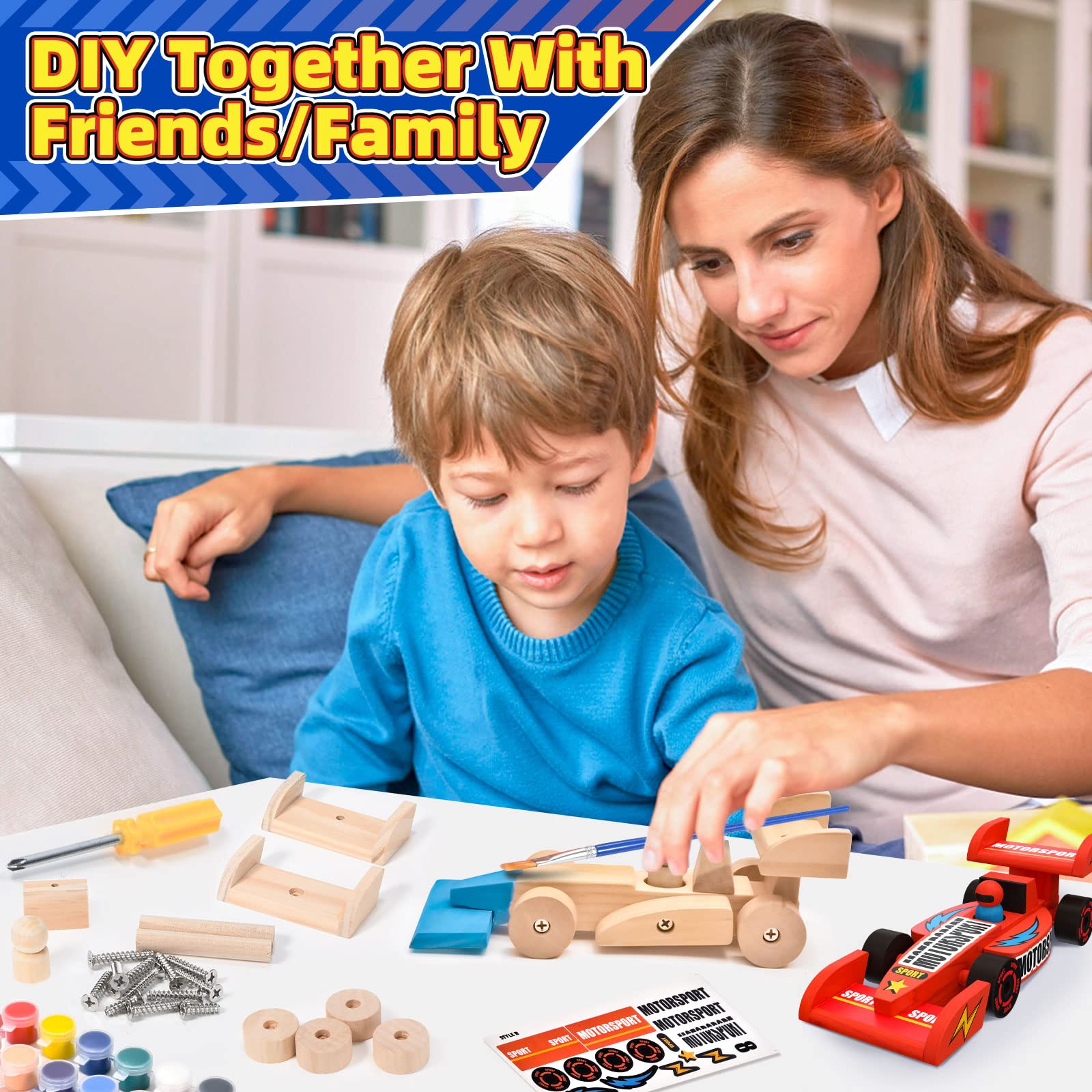 Atoylink DIY Wooden Cars Crafts for Kids Easy Assemble & Paint Your Own Race Cars 3 Pack Model Car Kits Woodworking Arts and Crafts for Boys Girls Gifts