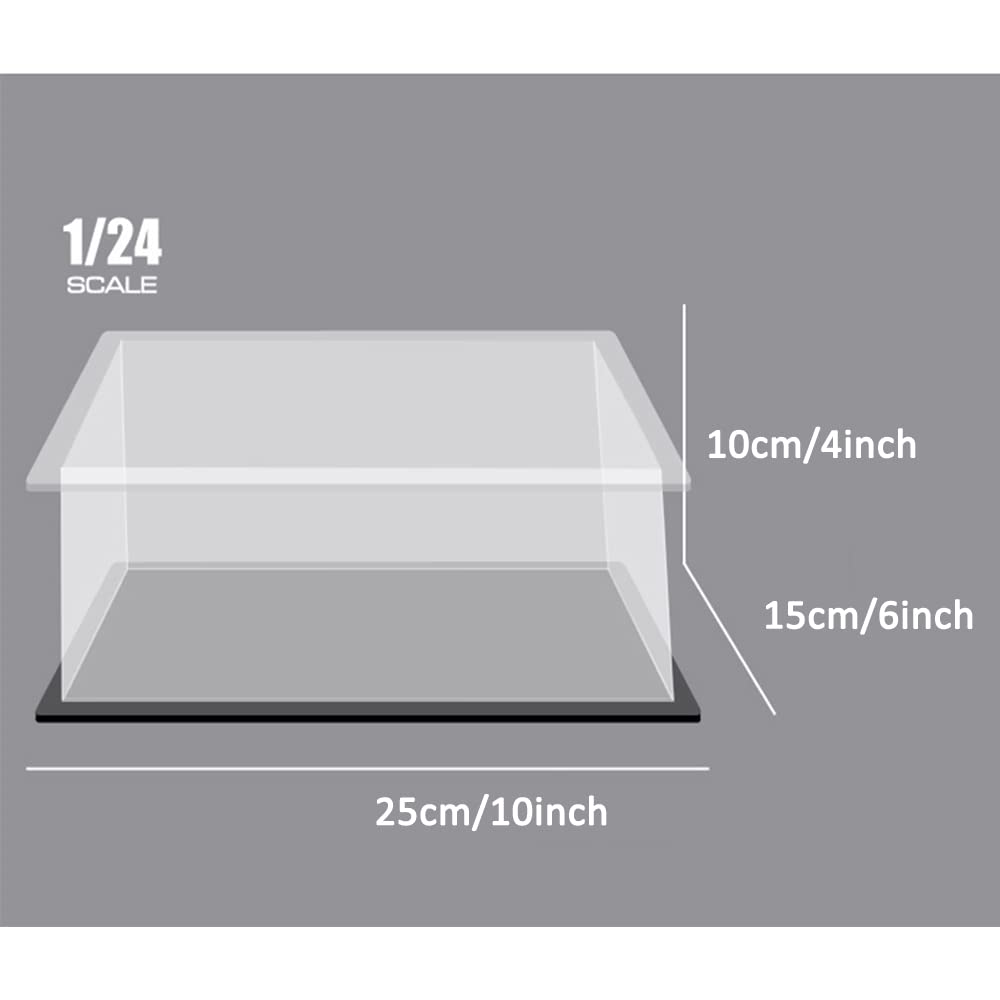 Clear Acrylic Display Case with Black Acrylic Base for 1:24 or 1:32 Scale Vehicle Model, Simple Self-Assembly Dustproof Showcase, Display Box for Diecast Cars,Collectibles(10x6x4 inch;25x15x10 cm)