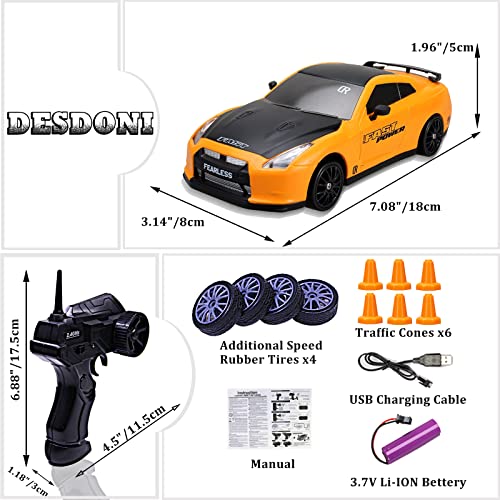 Desdoni RC Drift Car 2.4GHz 1:24 Scale 4WD High Speed Remote Control Cars Vehicle with LED Lights Batteries and Drifting Tires Racing Sport Toy Cars for Adults Boys Girls Kids Gift…