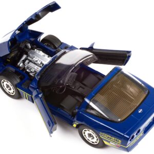 Greenlight Collectible 1988 Chevy Corvette C4 Dark Blue with Yellow Stripes Corvette Challenge Race Car 1/18 Diecast Model Car by Greenlight 13597