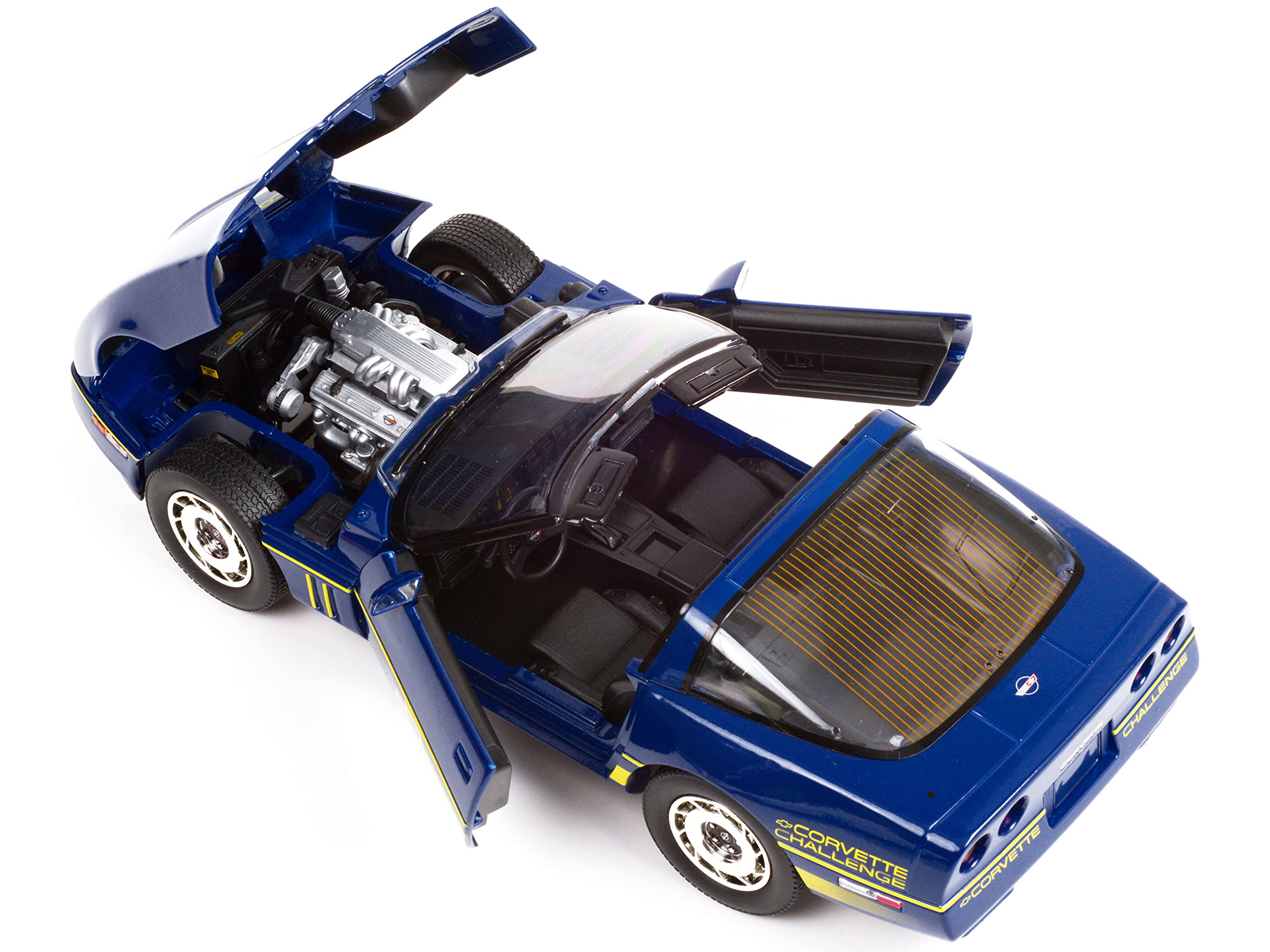 Greenlight Collectible 1988 Chevy Corvette C4 Dark Blue with Yellow Stripes Corvette Challenge Race Car 1/18 Diecast Model Car by Greenlight 13597