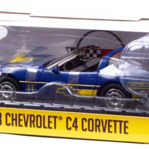 Greenlight Collectible 1988 Chevy Corvette C4 Dark Blue with Yellow Stripes Corvette Challenge Race Car 1/18 Diecast Model Car by Greenlight 13597