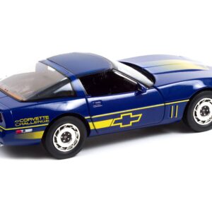 Greenlight Collectible 1988 Chevy Corvette C4 Dark Blue with Yellow Stripes Corvette Challenge Race Car 1/18 Diecast Model Car by Greenlight 13597