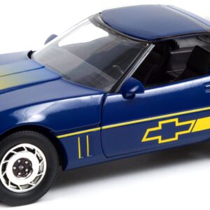 Greenlight Collectible 1988 Chevy Corvette C4 Dark Blue with Yellow Stripes Corvette Challenge Race Car 1/18 Diecast Model Car by Greenlight 13597