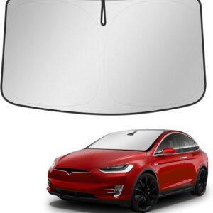 BASENOR Tesla Model X Windshield Sunshade Folding Sun Visor Protector Sun Shade Cover with a Storage Bag Fit Model X 2021-2024