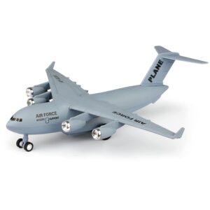 edukie 1400 scale die cast metal transport airplane model with pull back action and music and light for kids