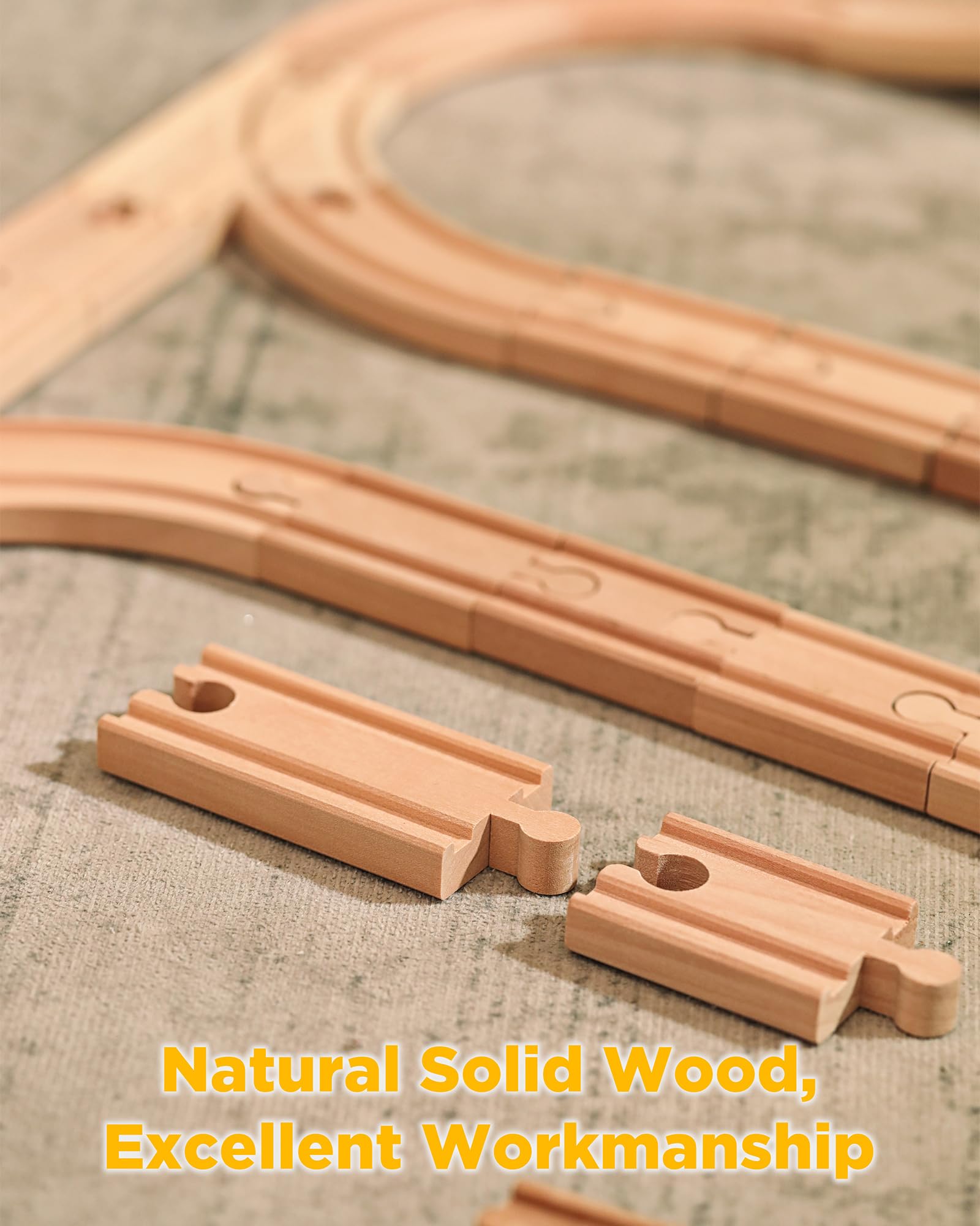 SainSmart Jr. Wooden Train Track 24pcs, Track Expansion Compatible with All Major Brands Toddler Railway Toy Train Set Boys Train Set 3+