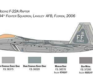 Italeri -2822 F-22A Raptor, 1:48 Scale, Model Kit, Plastic Model to Mount, Modeling, Grey, IT2822