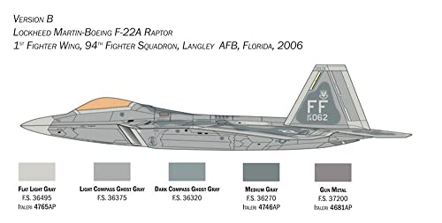 Italeri -2822 F-22A Raptor, 1:48 Scale, Model Kit, Plastic Model to Mount, Modeling, Grey, IT2822