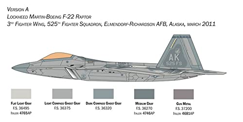 Italeri -2822 F-22A Raptor, 1:48 Scale, Model Kit, Plastic Model to Mount, Modeling, Grey, IT2822