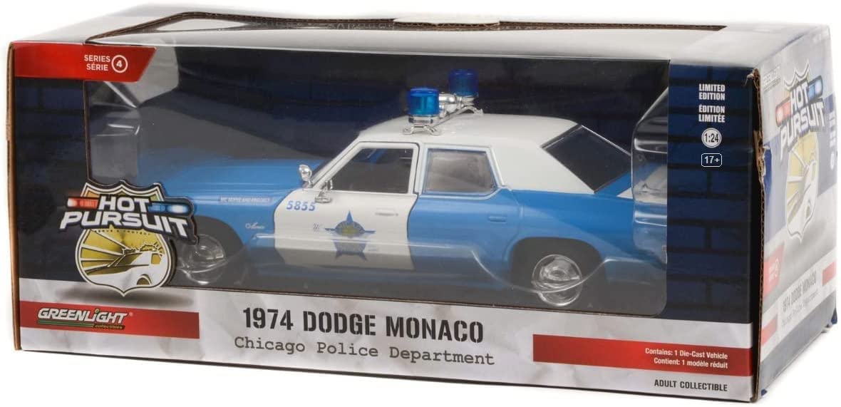 Greenlight 1974 Dodge Monaco Blue and White CPD Chicago Police Department (Illinois) Hot Pursuit Series 1/24 Diecast Model Car