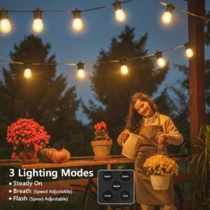 BesLowe 48FT S14 Solar String Lights Outdoor with Remote Controller, Solar Powered Patio Lights Waterproof with LED Edison Bulbs, Dimmable Hanging Lights for Outside Backyard Porch, USB Rechargeable