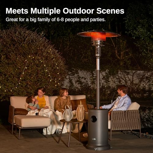 EAST OAK 48,000 BTU Patio Heater for Outdoor Use With Round Table Design, Double-Layer Stainless Steel Burner and Wheels, Outdoor Patio Heater for Home and Commercial, Gray, 31.9 x 31.9 x 86.6 inches