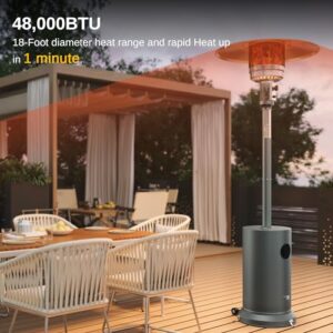 EAST OAK 48,000 BTU Patio Heater for Outdoor Use With Round Table Design, Double-Layer Stainless Steel Burner and Wheels, Outdoor Patio Heater for Home and Commercial, Gray, 31.9 x 31.9 x 86.6 inches